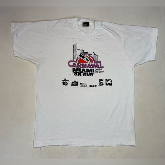 VINTAGE Carnival Miami 8k Run Graphic T-shirt Men Large USA 90s Single Stitch - Picture 1 of 7
